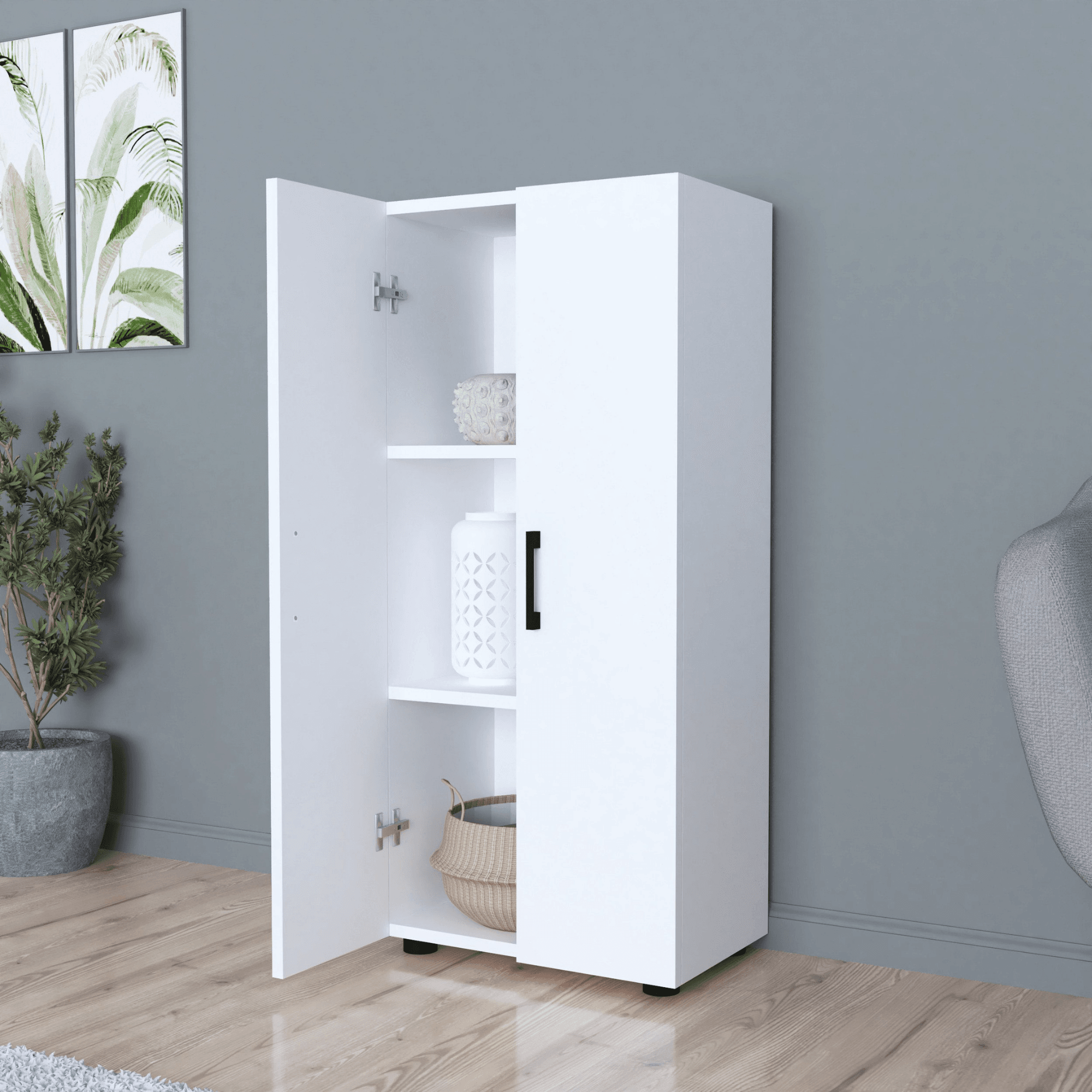 Gowoll Mehrzweckschrank Weiß 108x49x32 cm – 2 Türen & 3 Einlegeböden