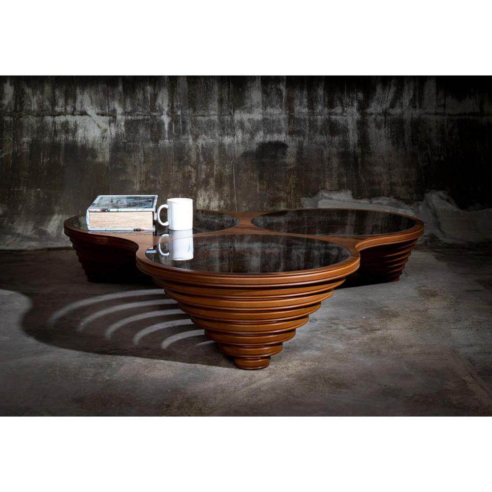 Gowoll Couchtisch Runder Wohnzimmertisch Galaxy Braun
