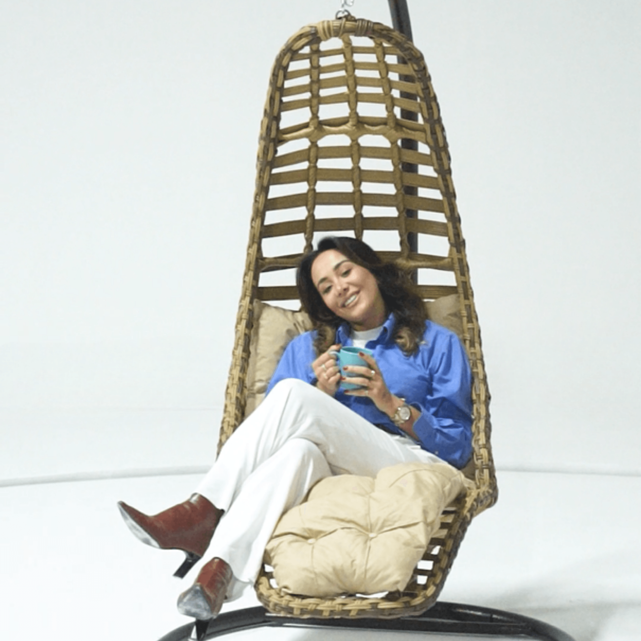 Gowoll Bodrum Gartenschaukel Rattan Hängesessel mit Gestell Hängeschaukel Bodrum