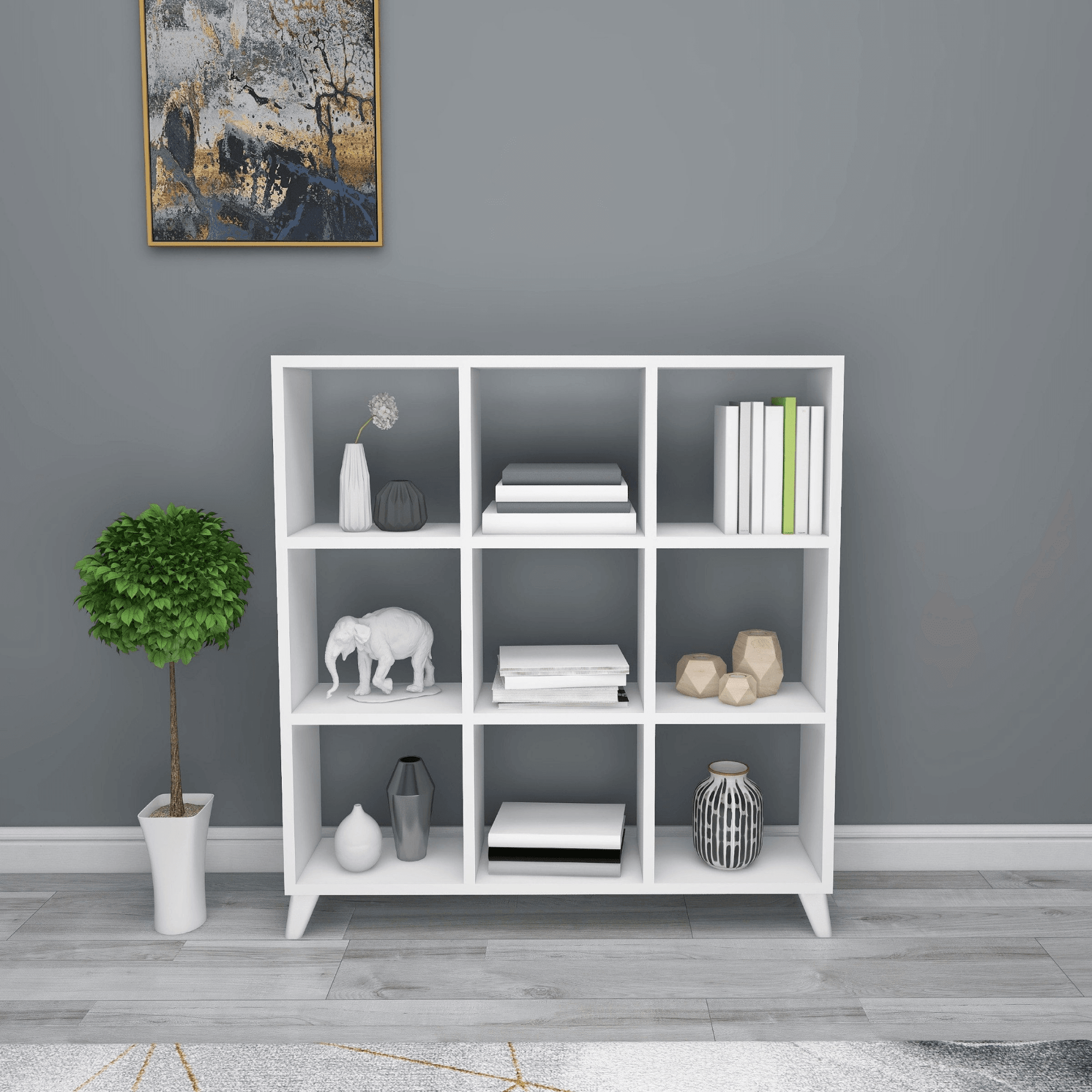 Gowoll Raumteilerregal 88x88 cm – Weißes Bücherregal mit 9 Fächern, Standregal & Bücherschrank