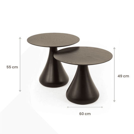 Beistelltisch Pilz 2er Set Schwarz | MDF Couchtisch im Pilzdesign für Wohnzimmer