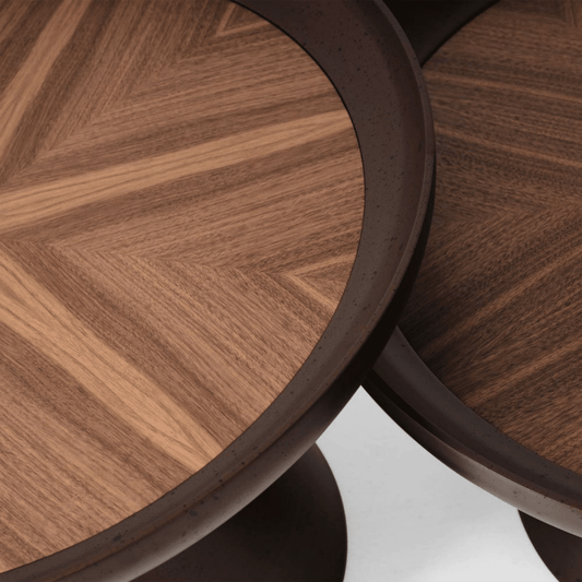 Beistelltisch No:761 | 2er Set Rund Braun & Naturholzon | Wohnzimmertisch mit Holzoptik