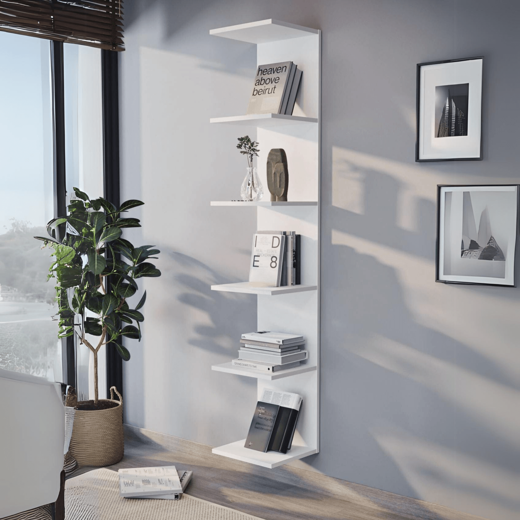 Gowoll Wandregal 35x180 cm Weiß – Bücherregal mit 5 Ebenen & 31 cm Tiefe