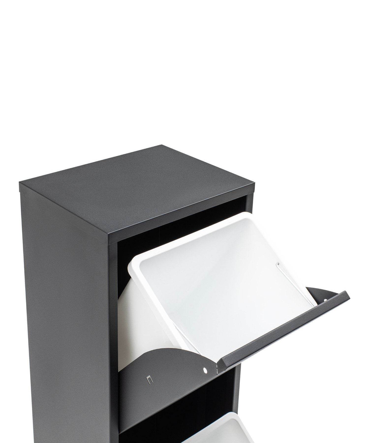 Gowoll Mülleimer Küche aus Fleckenfest Biomülleimer Wandmontage Abfalleimer Mülltrennsysteme Küchenmülleimer mit Herausnehmbarer Inneneimer Recycling system (3 x 15 L Anthrazit)