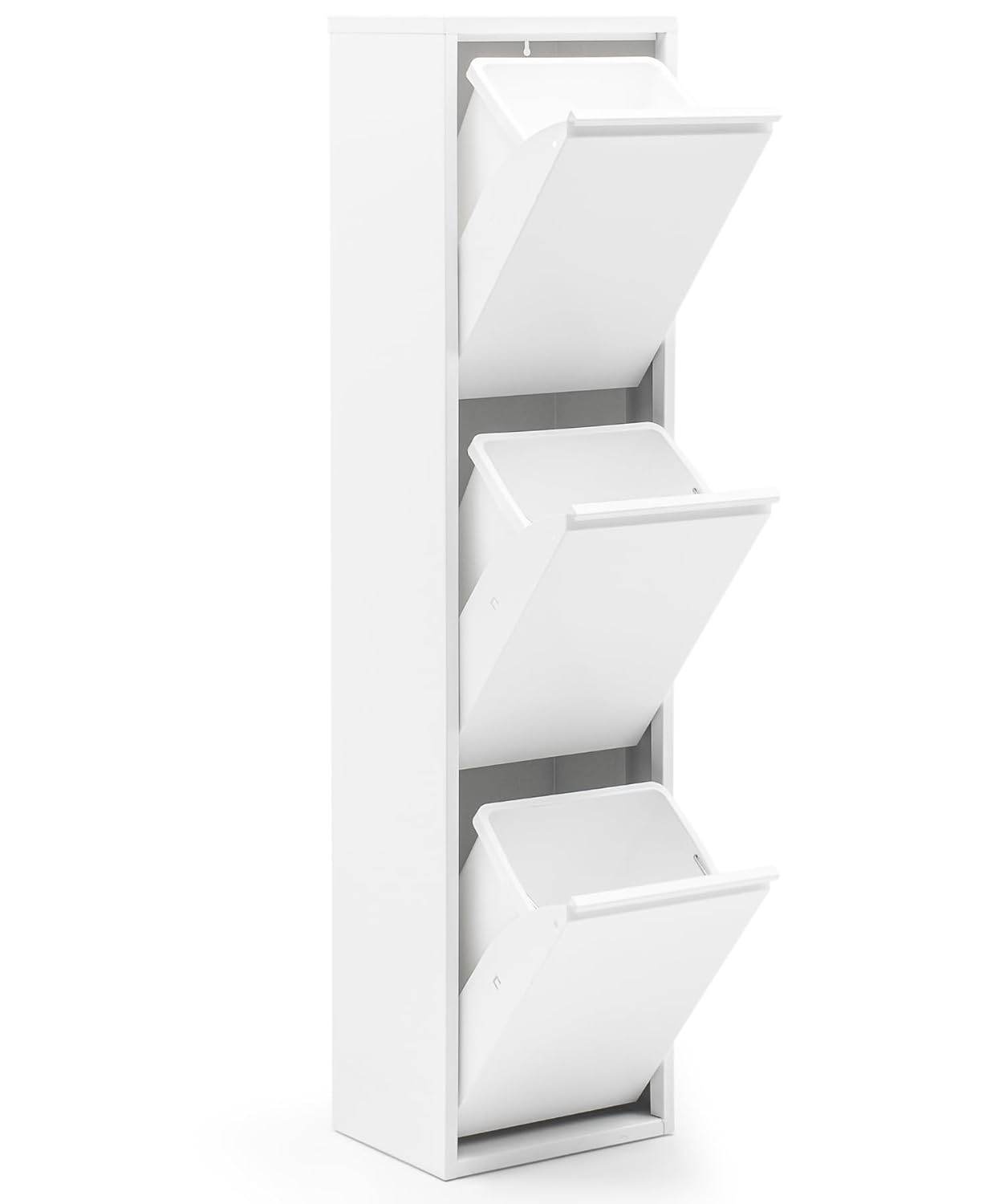 Gowoll Mülltrennsystem Küche 3 x 15L – Wandmontage Mülleimer mit Inneneimern & Recycling-System Weiß