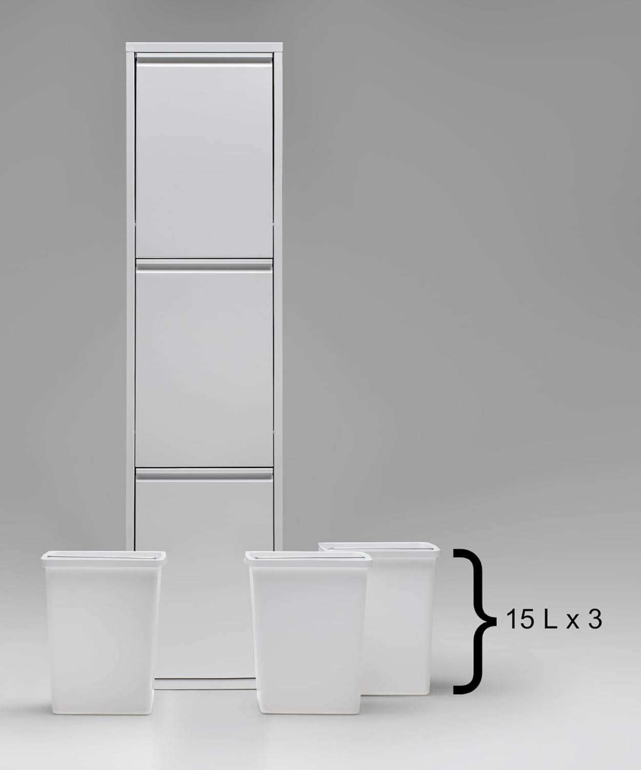 Gowoll Mülltrennsystem Küche 3 x 15L – Wandmontage Mülleimer mit Inneneimern & Recycling-System Weiß