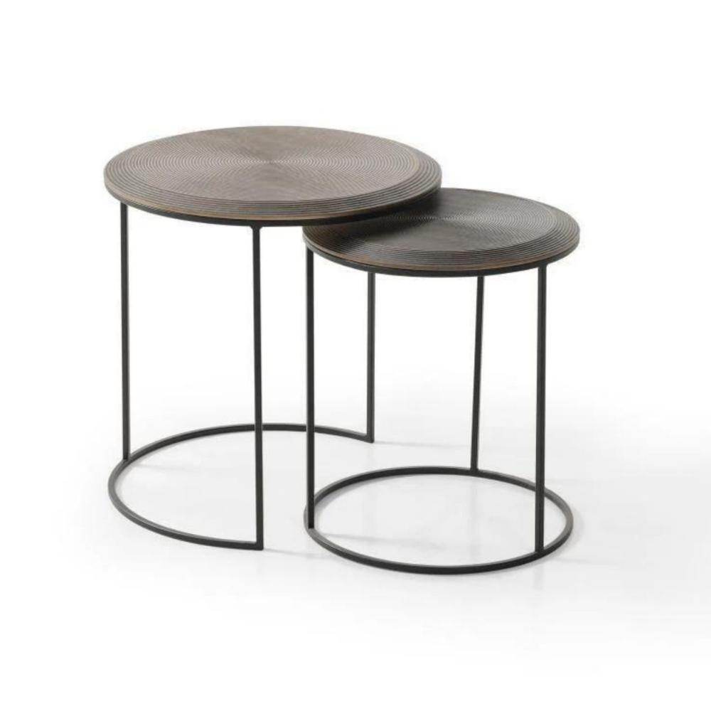 Gowoll Couchtisch Rund Kaffeetisch 2er Set Dunkelbraun