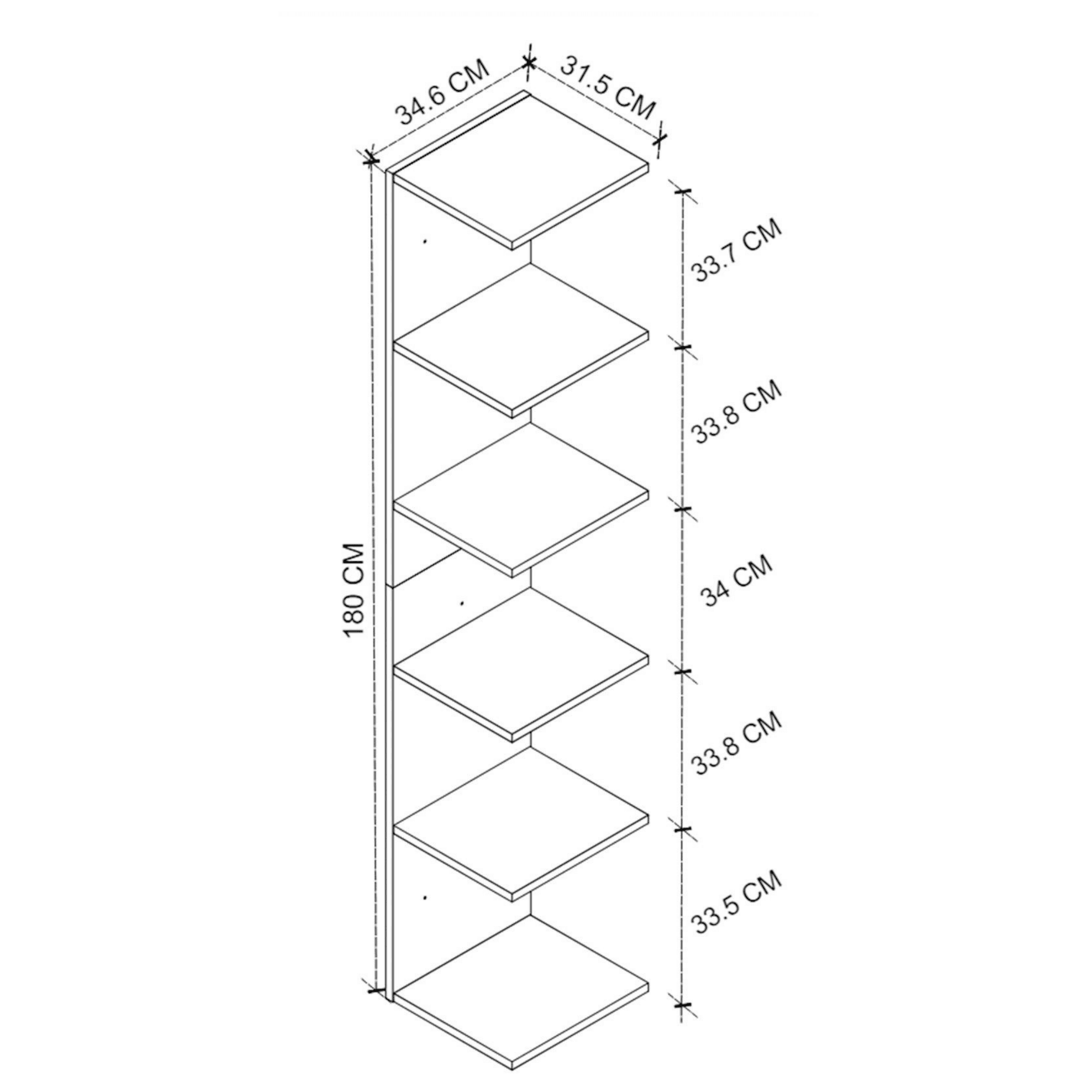 Gowoll Wandregal 35x180 cm Weiß – Bücherregal mit 5 Ebenen & 31 cm Tiefe