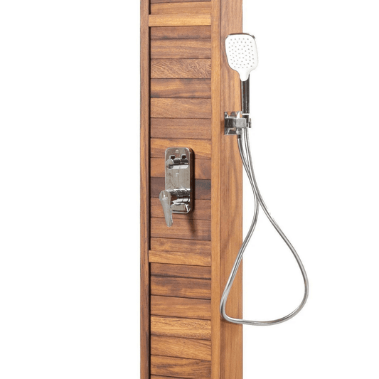 Gartendusche Set aus Iroko Massivholz für Outdoor, Garten oder Pool