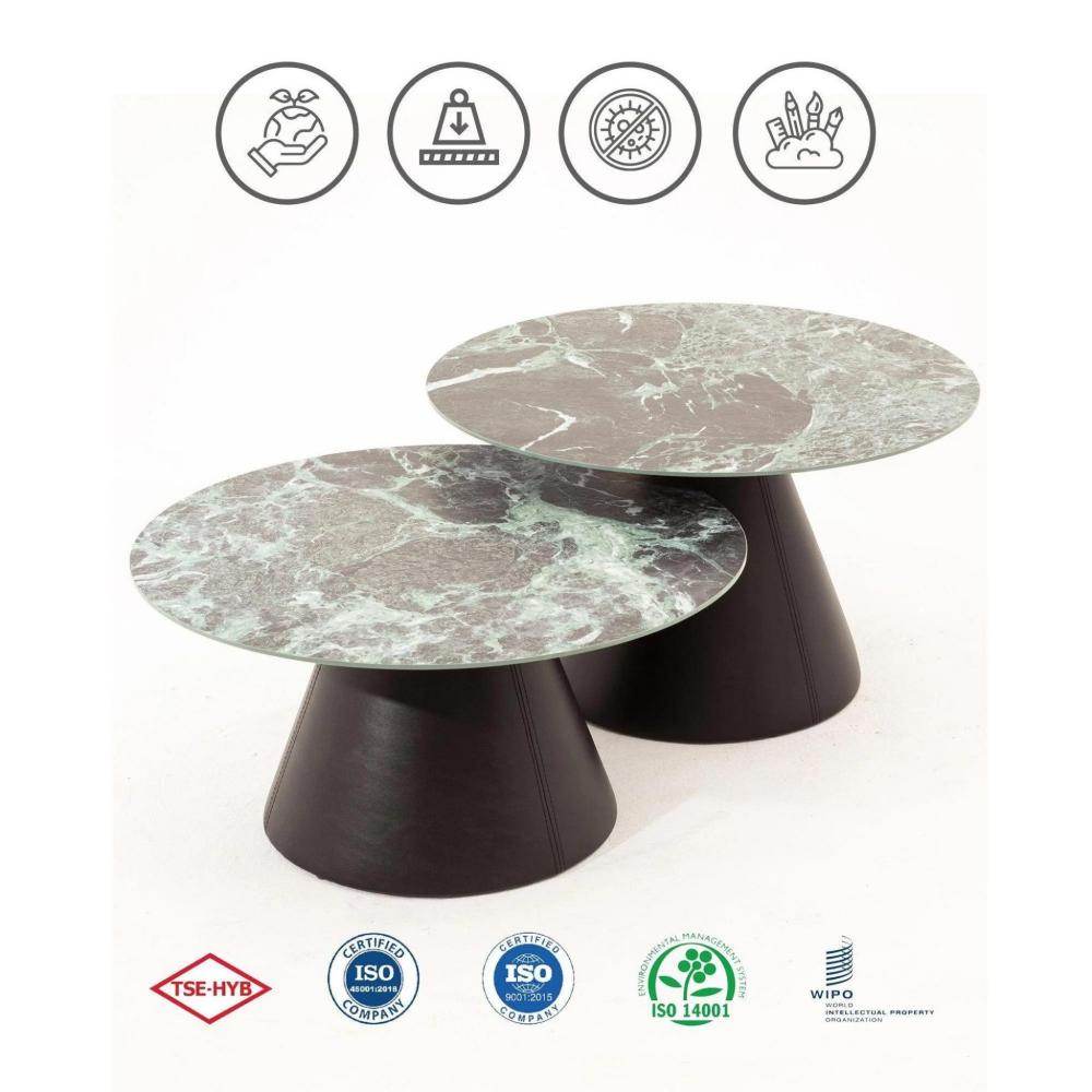 Galya Beistelltisch 2er Set Porzellanoptik | Modern Rundtisch für Wohnzimmer