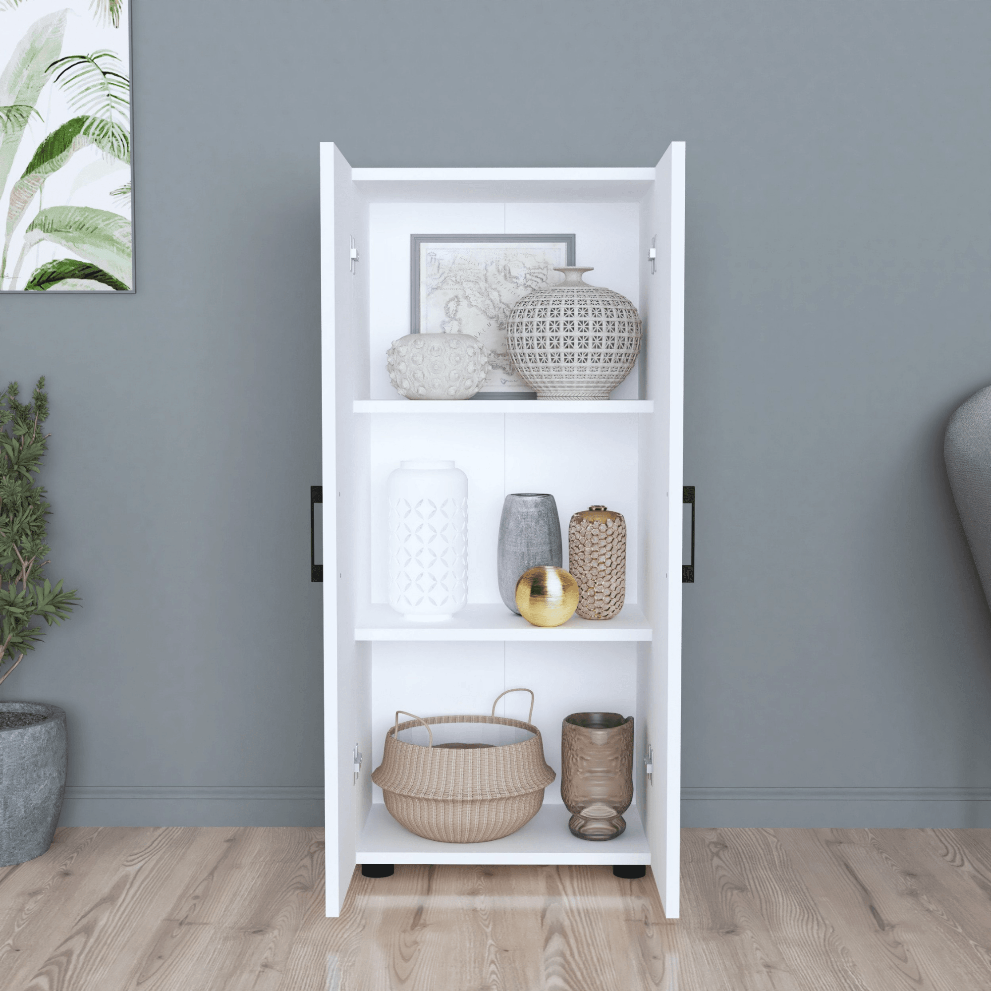 Gowoll Mehrzweckschrank Weiß 108x49x32 cm – 2 Türen & 3 Einlegeböden