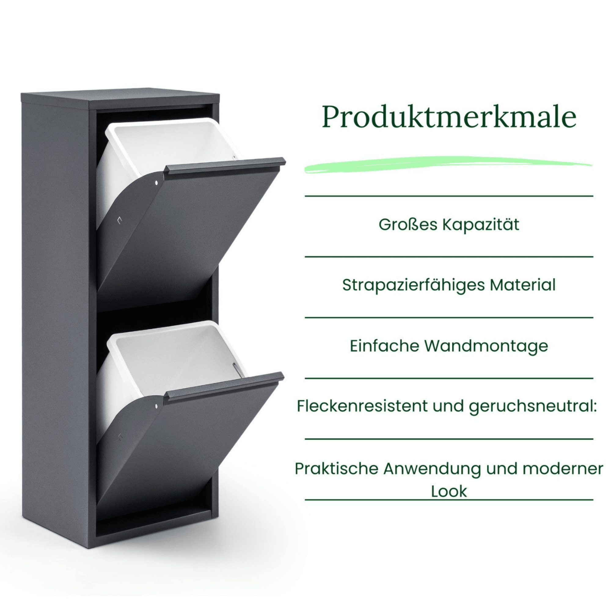 Gowoll Mülltrennsystem Mülltrennsystem 2-3-4 Fach Mülleimer Küche aus Metall Fleckenfest Wandmontage
