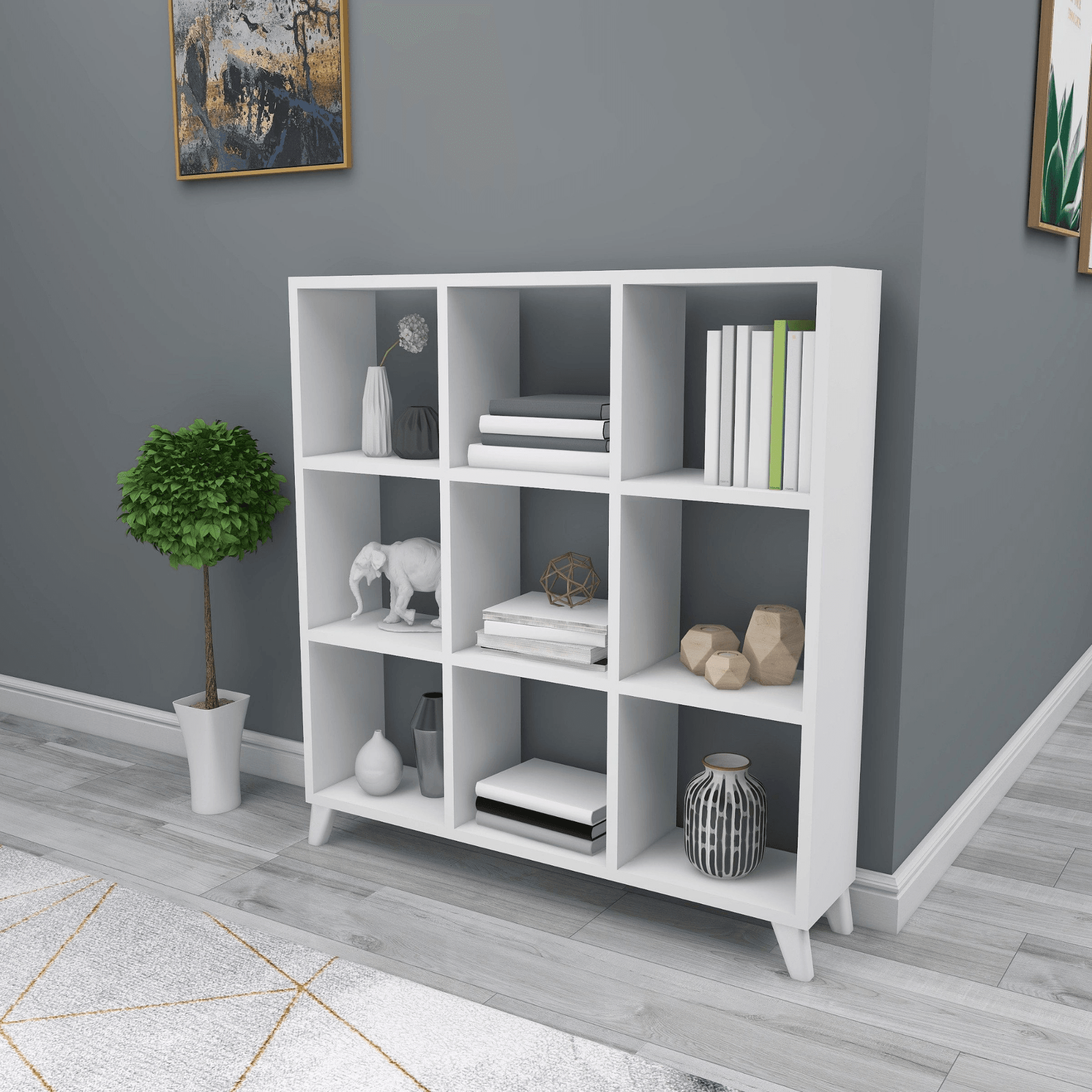 Gowoll Raumteilerregal 88x88 cm – Weißes Bücherregal mit 9 Fächern, Standregal & Bücherschrank