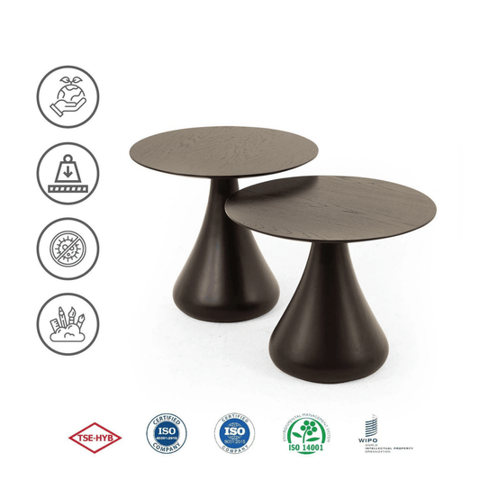 Beistelltisch Pilz 2er Set Schwarz | MDF Couchtisch im Pilzdesign für Wohnzimmer