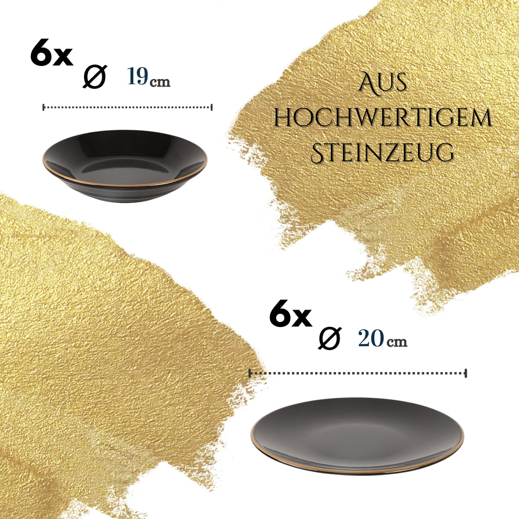 Gowoll Tafelservice Kombigeschirr Geschirrset mit Kaffeeset Keramik GOLDLINE 44-tlg