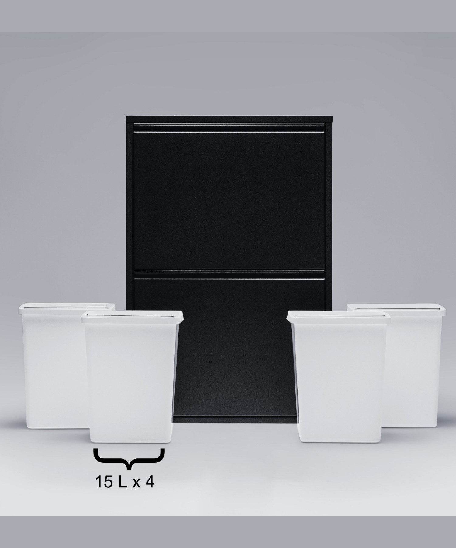 Gowoll Mülleimer Küche aus Fleckenfest Biomülleimer Wandmontage Abfalleimer Mülltrennsysteme Küchenmülleimer mit Herausnehmbarer Inneneimer Recycling system (4 x 15 L Schwarz)