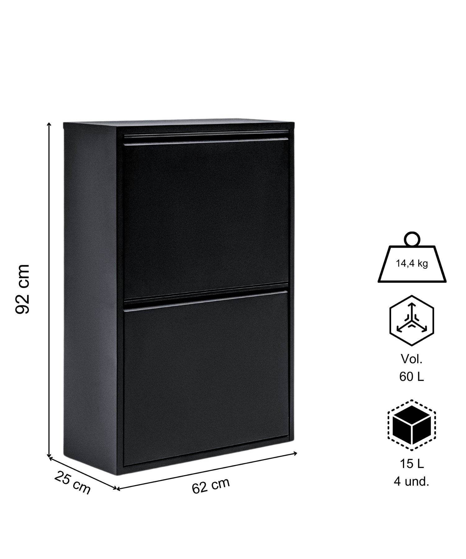 Gowoll Mülleimer Küche aus Fleckenfest Biomülleimer Wandmontage Abfalleimer Mülltrennsysteme Küchenmülleimer mit Herausnehmbarer Inneneimer Recycling system (4 x 15 L Schwarz)