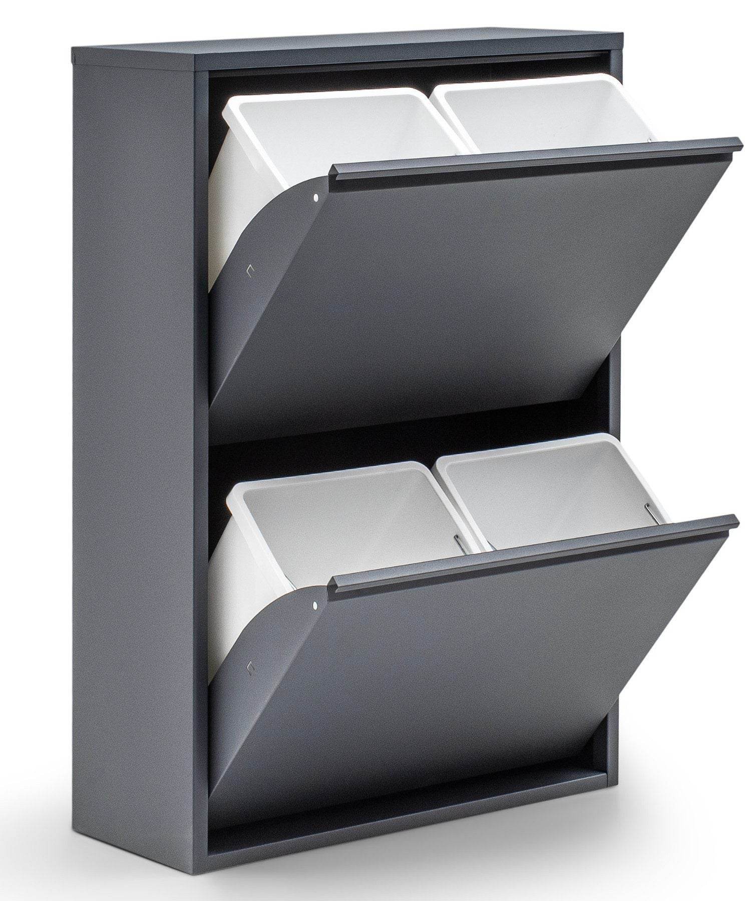 Gowoll Mülleimer Küche aus Fleckenfest Biomülleimer Wandmontage Abfalleimer Mülltrennsysteme Küchenmülleimer mit Herausnehmbarer Inneneimer Recycling system (4 x 15 L Anthrazit)