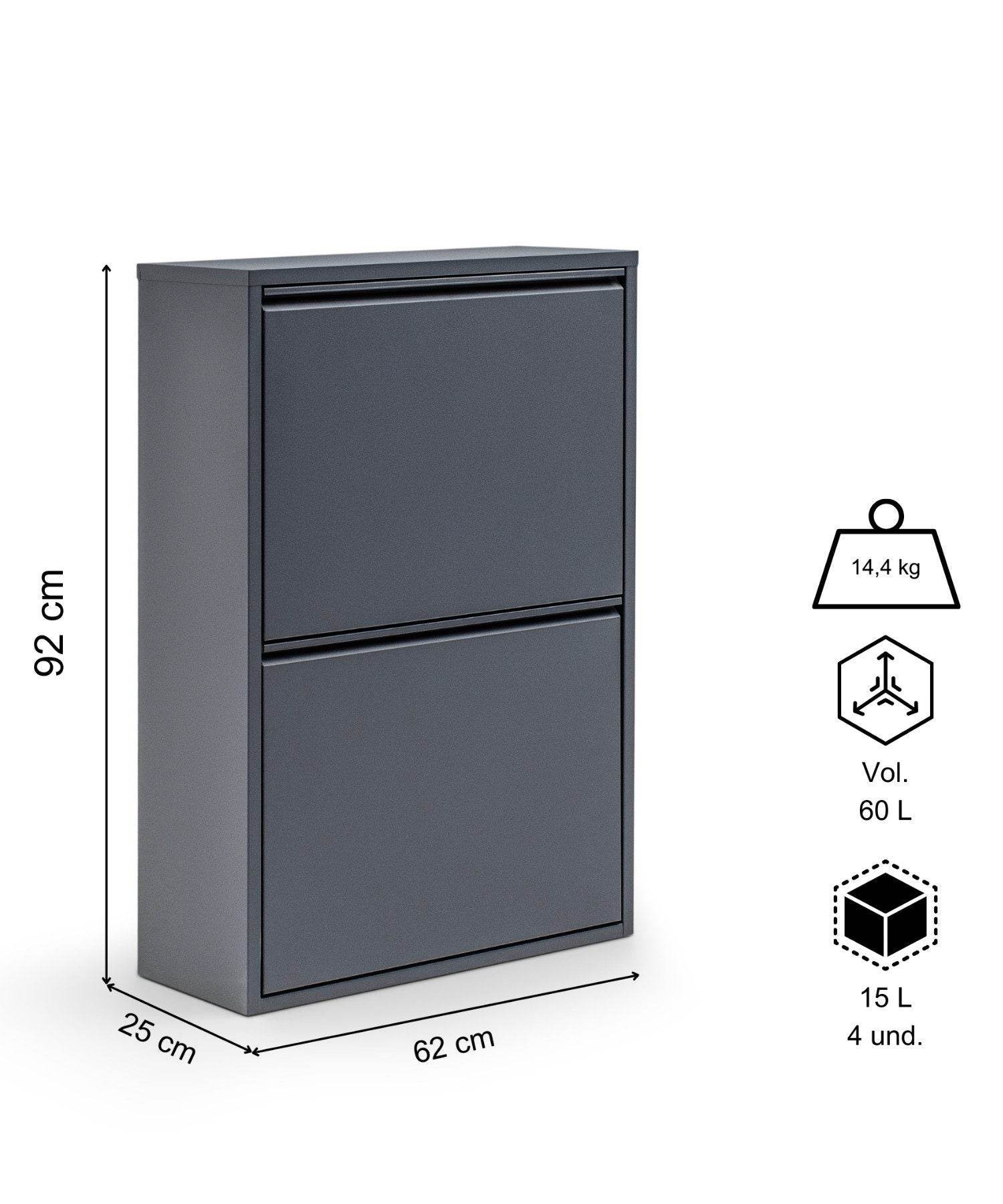 Gowoll Mülleimer Küche aus Fleckenfest Biomülleimer Wandmontage Abfalleimer Mülltrennsysteme Küchenmülleimer mit Herausnehmbarer Inneneimer Recycling system (4 x 15 L Anthrazit)