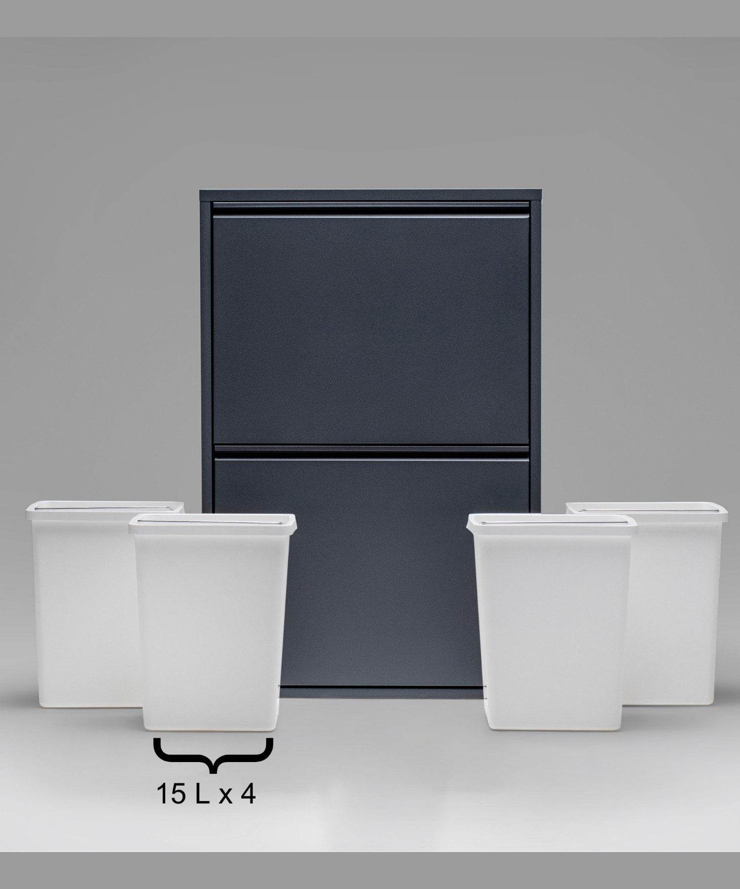 Gowoll Mülleimer Küche aus Fleckenfest Biomülleimer Wandmontage Abfalleimer Mülltrennsysteme Küchenmülleimer mit Herausnehmbarer Inneneimer Recycling system (4 x 15 L Anthrazit)