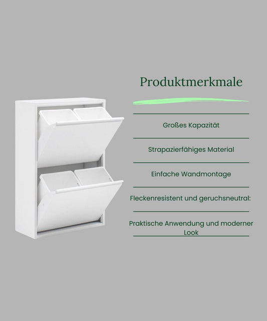Gowoll Mülleimer Küche aus Fleckenfest Biomülleimer Wandmontage Abfalleimer Mülltrennsysteme Küchenmülleimer mit Herausnehmbarer Inneneimer Recycling system (4 x 15 L Weiß)