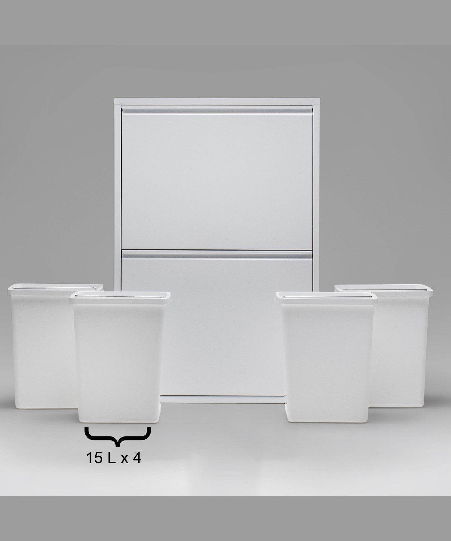 Gowoll Mülleimer Küche aus Fleckenfest Biomülleimer Wandmontage Abfalleimer Mülltrennsysteme Küchenmülleimer mit Herausnehmbarer Inneneimer Recycling system (4 x 15 L Weiß)