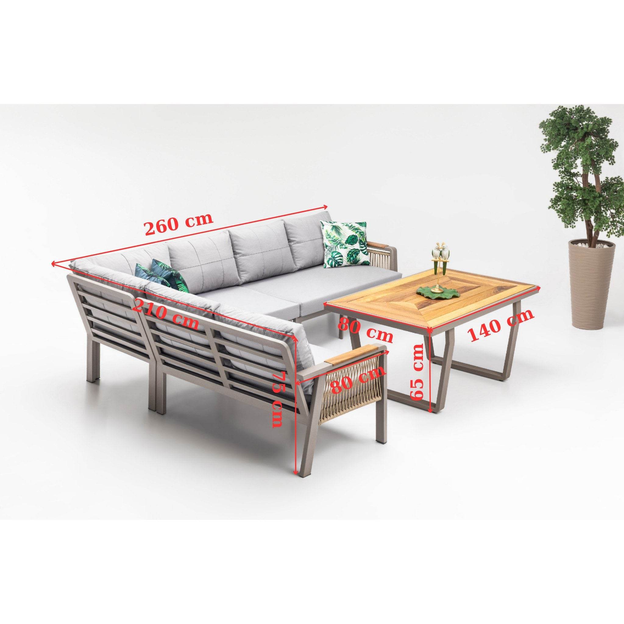 Gowoll Artemis Plus Tisch Gartenlounge-Set Premium (Sitz und Rückenkissen, Tisch mit 2x3 Sitzer und 2xStuhl)