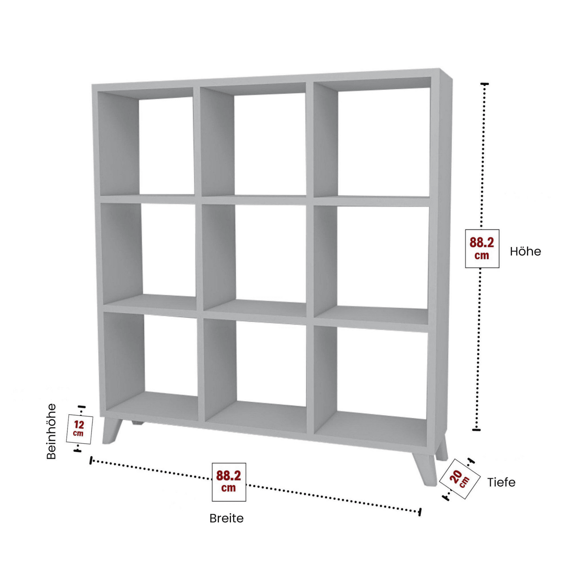 Gowoll Raumteilerregal 88x88 cm – Weißes Bücherregal mit 9 Fächern, Standregal & Bücherschrank