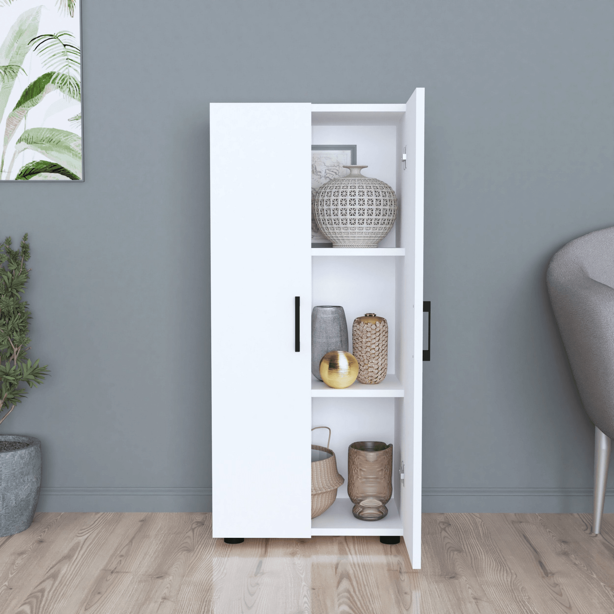 Gowoll Mehrzweckschrank Weiß 108x49x32 cm – 2 Türen & 3 Einlegeböden