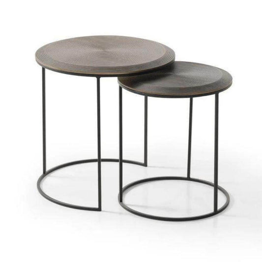 Gowoll Couchtisch Rund Kaffeetisch 2er Set Dunkelbraun