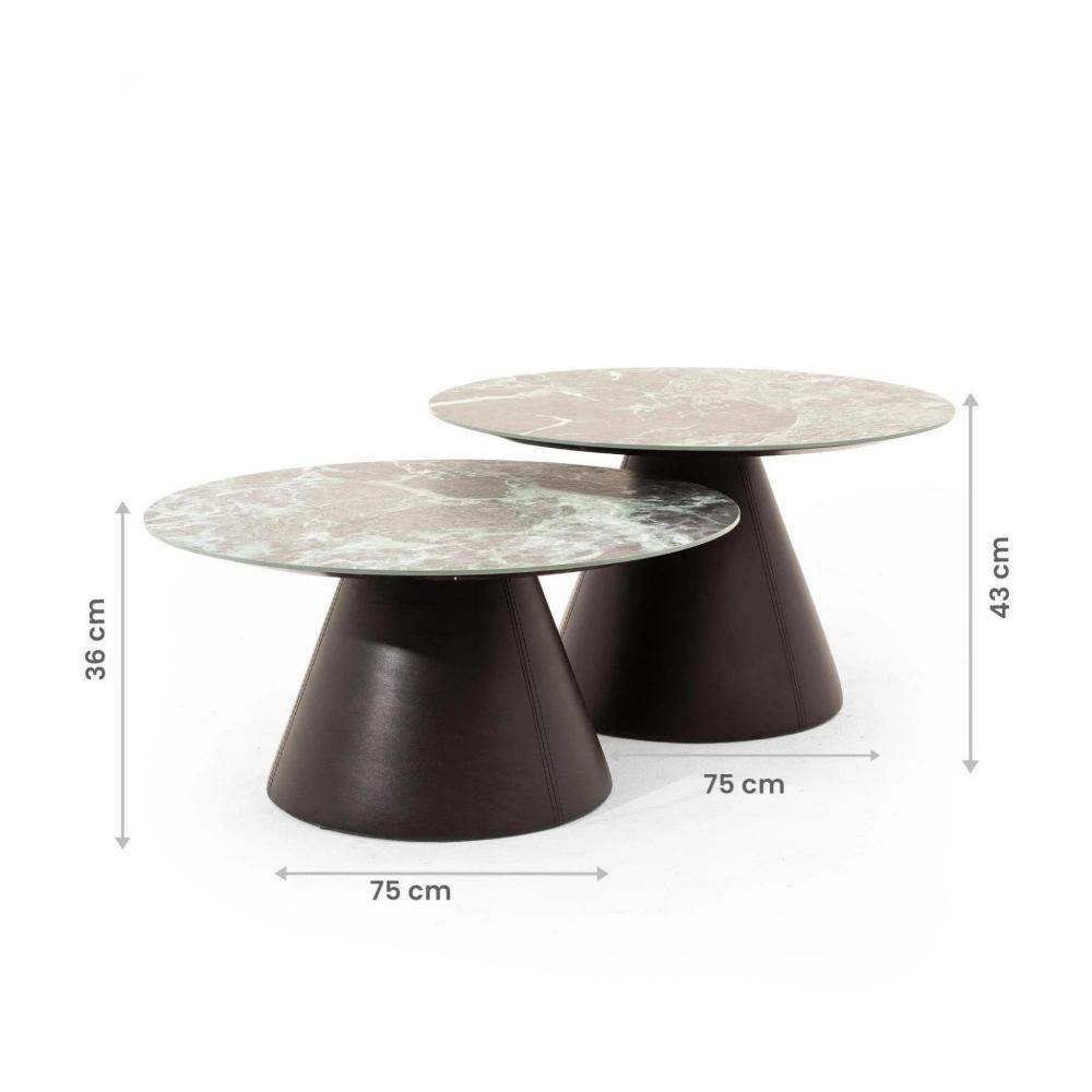 Galya Beistelltisch 2er Set Porzellanoptik | Modern Rundtisch für Wohnzimmer