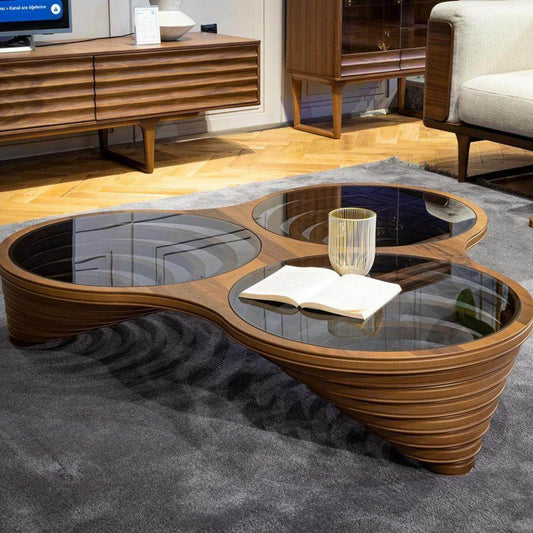 Gowoll Couchtisch Runder Wohnzimmertisch Galaxy Braun