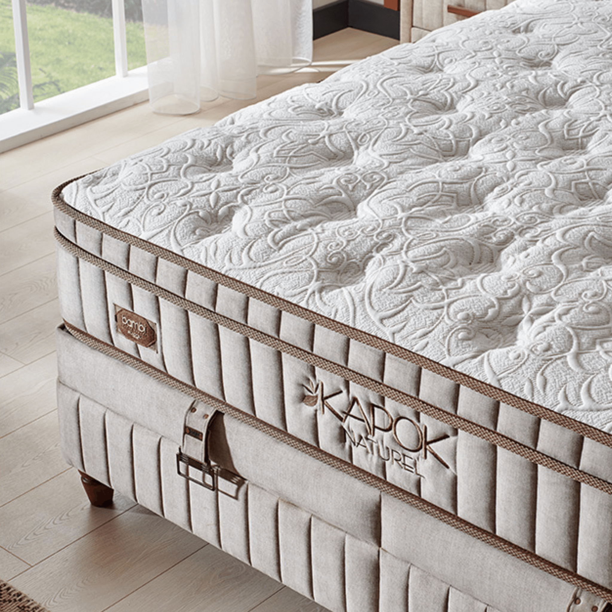 Bambi Kapok Naturel Boxspringbett Funktionsbett mit Bettkasten Boxspringbett 180x200 - 90x200