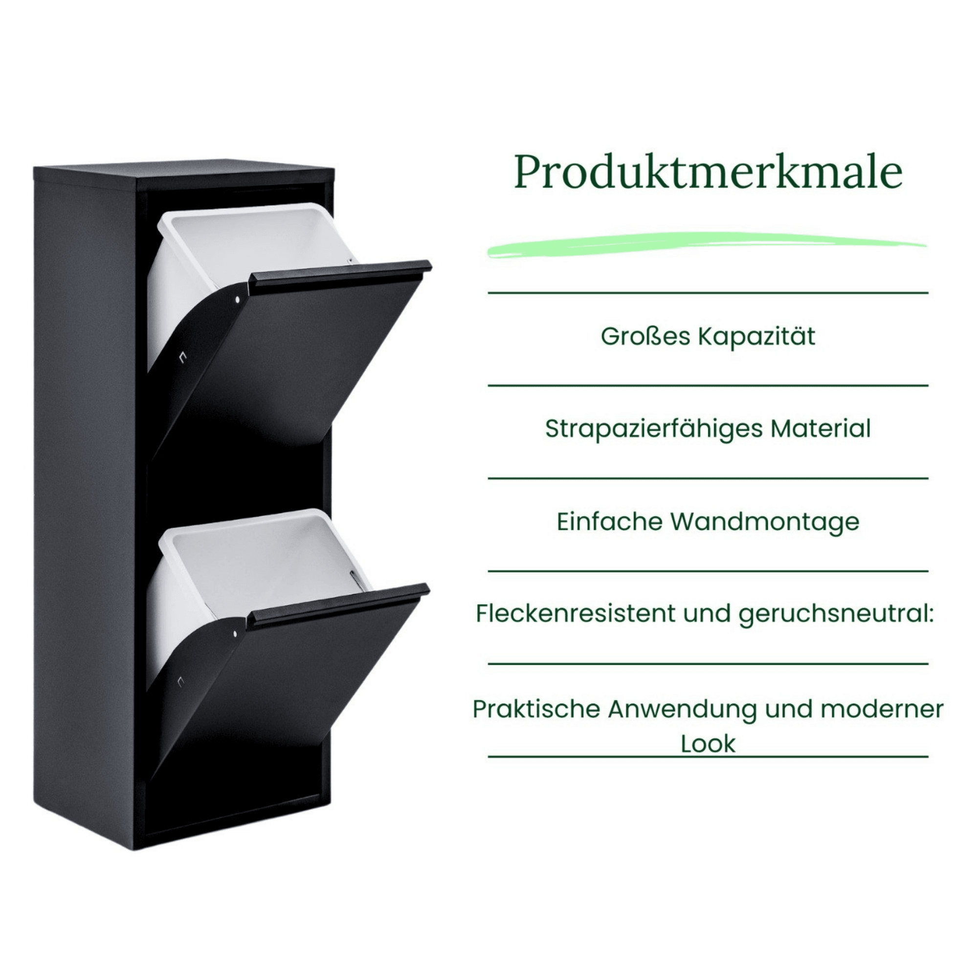 Gowoll Mülltrennsystem Mülltrennsystem 2-3-4 Fach Mülleimer Küche aus Metall Fleckenfest Wandmontage