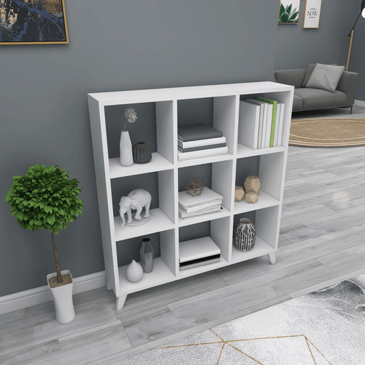 Gowoll Raumteilerregal 88x88 cm – Weißes Bücherregal mit 9 Fächern, Standregal & Bücherschrank