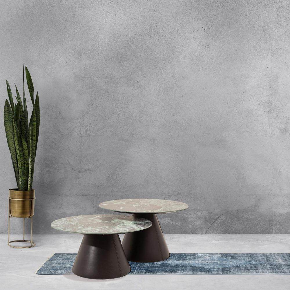 Galya Beistelltisch 2er Set Porzellanoptik | Modern Rundtisch für Wohnzimmer