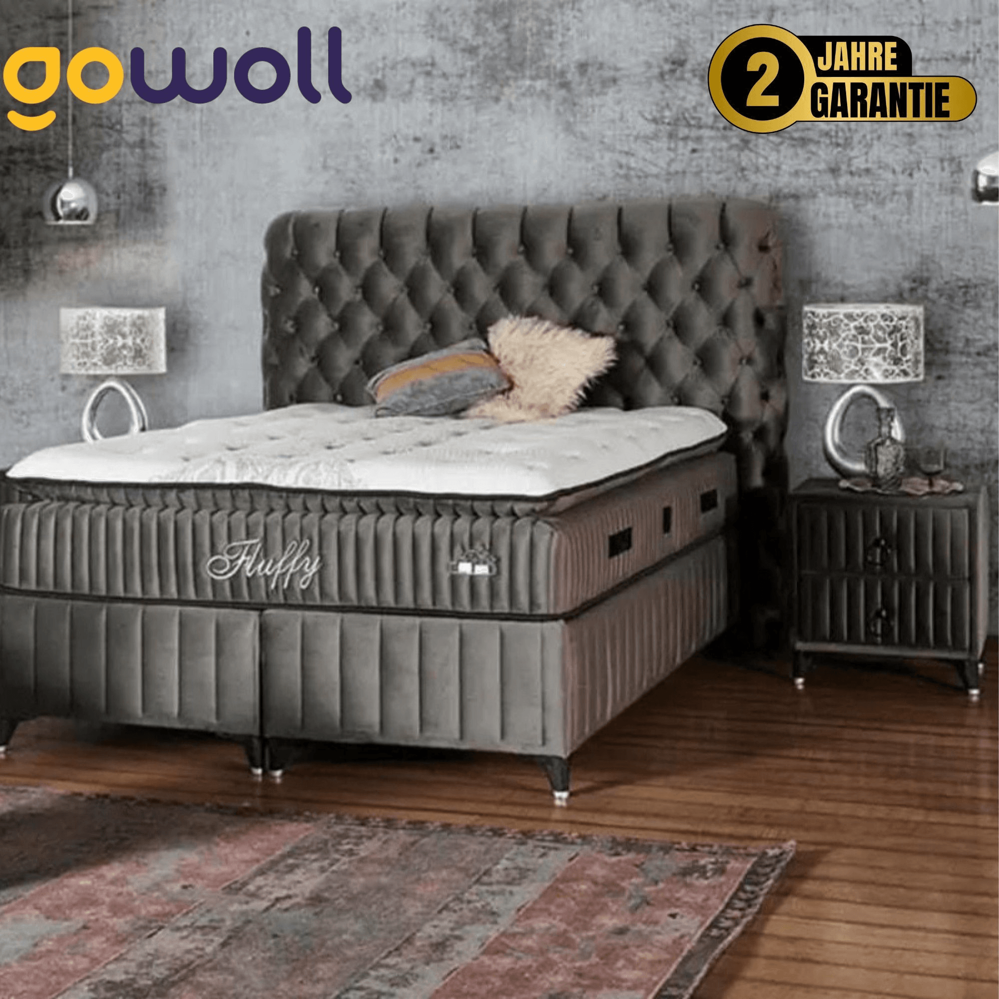 Fluffy Boxspringbett mit Bettkasten & Topper | H3 Matratze 31 cm