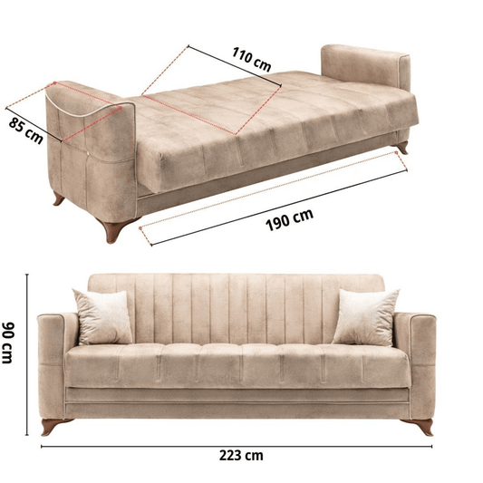 Gowoll 3-Sitzer Schlafsofa mit Schlaffunktion & Stauraum – Modell Perle