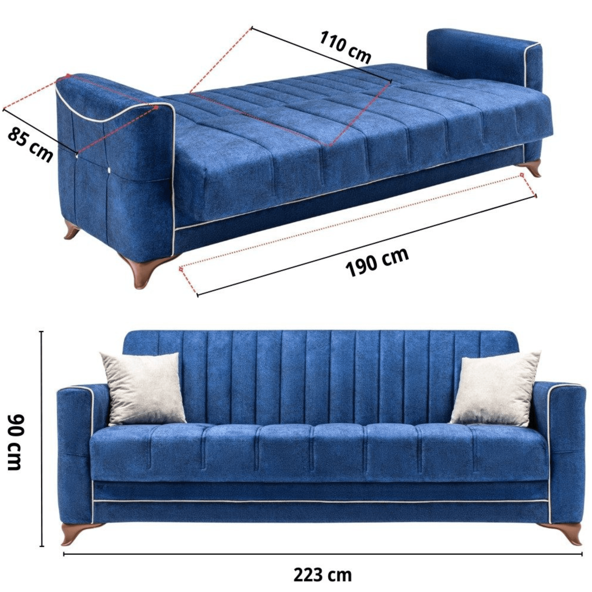 Gowoll 3-Sitzer Schlafsofa mit Schlaffunktion & Stauraum – Modell Perle