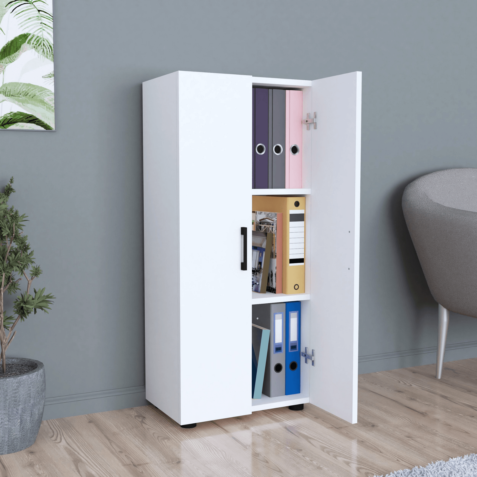 Gowoll Mehrzweckschrank Weiß 108x49x32 cm – 2 Türen & 3 Einlegeböden