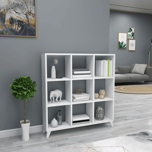 Gowoll Raumteilerregal 88x88 cm – Weißes Bücherregal mit 9 Fächern, Standregal & Bücherschrank