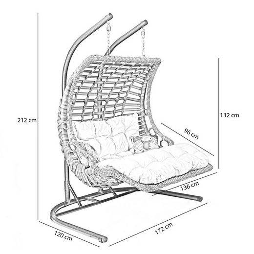 Gowoll Gartenschaukel Rattan Hängesessel mit Gestell Hängeschaukel Bodrum Double