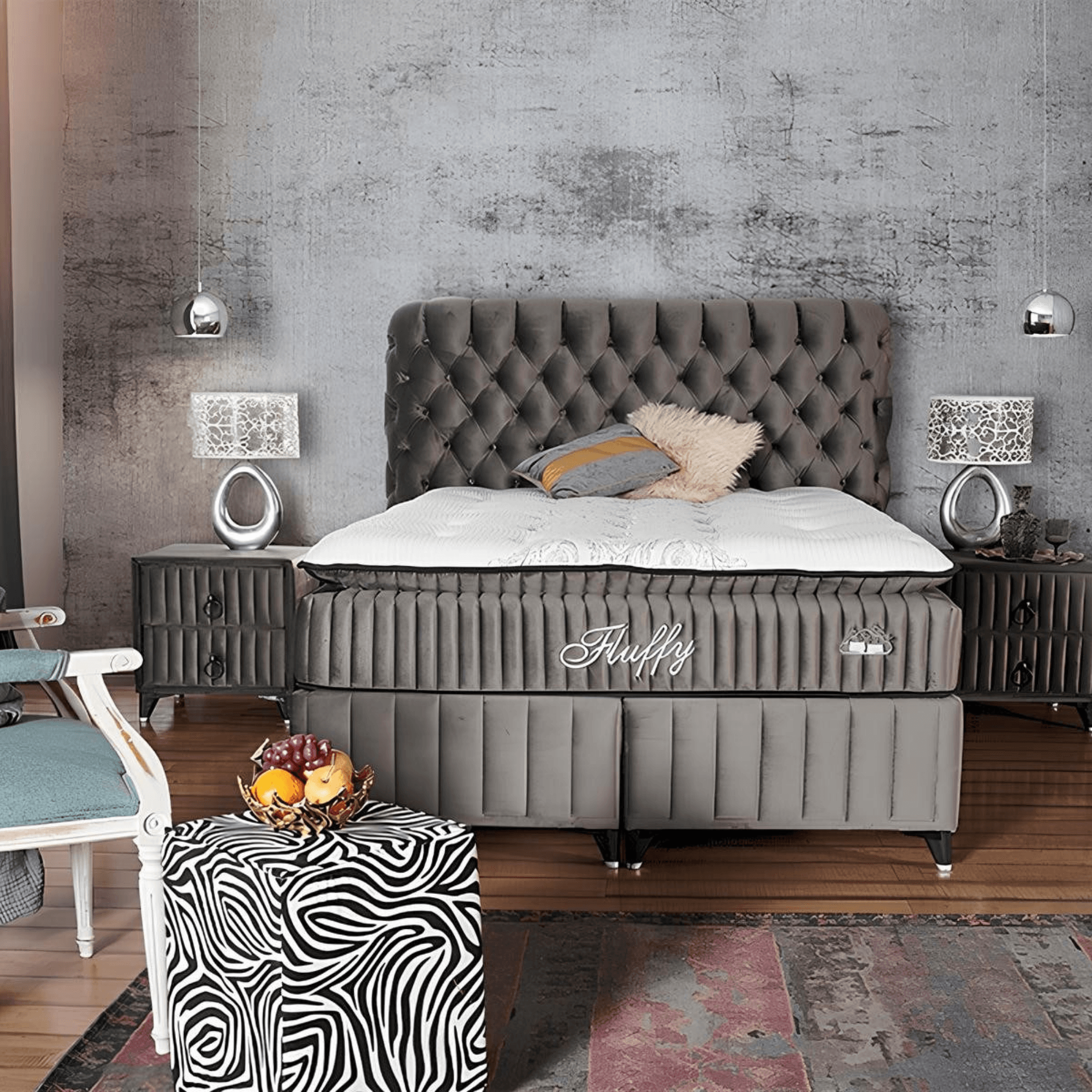 Fluffy Boxspringbett mit Bettkasten & Topper | H3 Matratze 31 cm