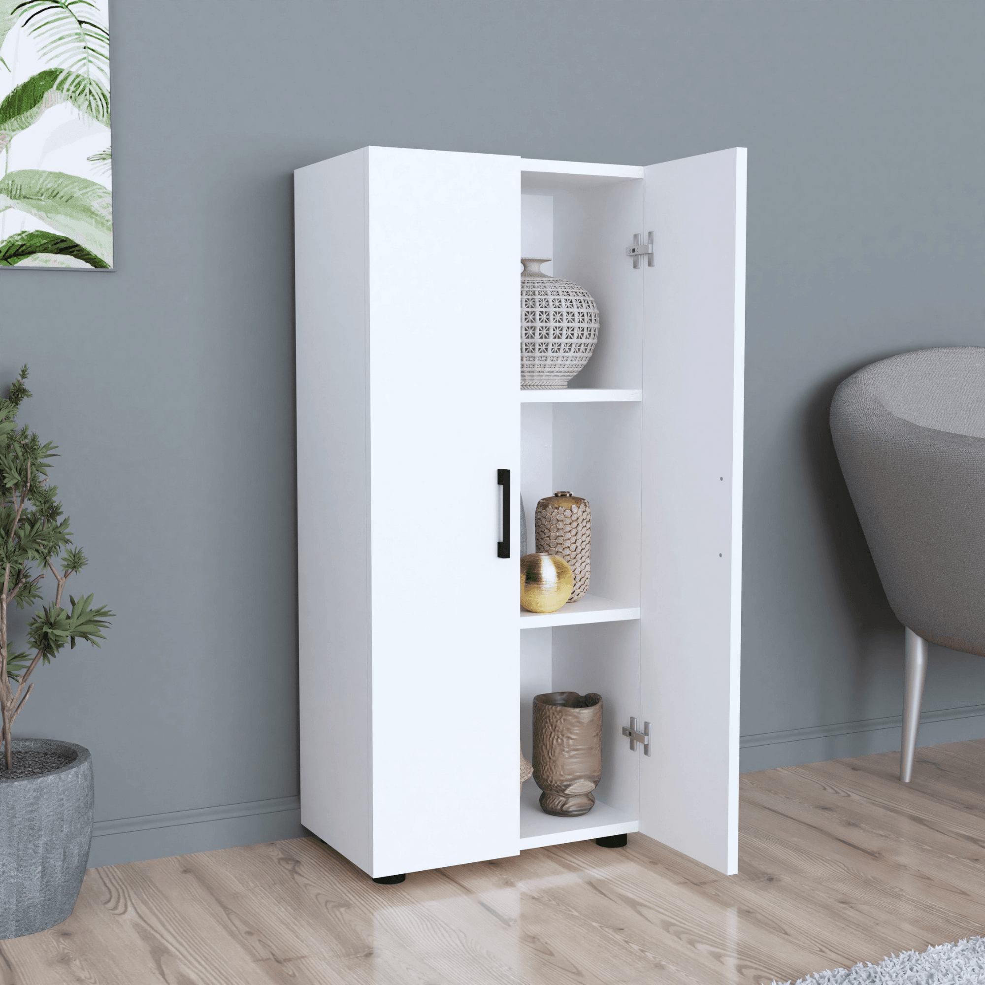 Gowoll Mehrzweckschrank Weiß 108x49x32 cm – 2 Türen & 3 Einlegeböden
