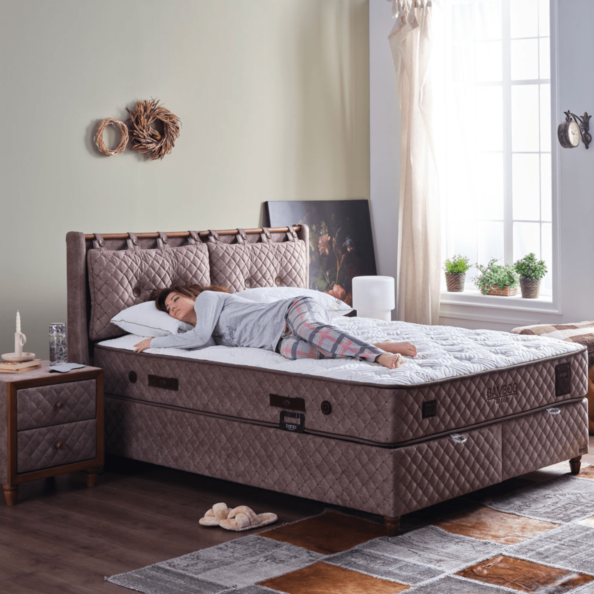 Bamboo Sleep Boxspringbett Set Schlafzimmer Set mit 7 Schichten Höhe 30 cm Matratze