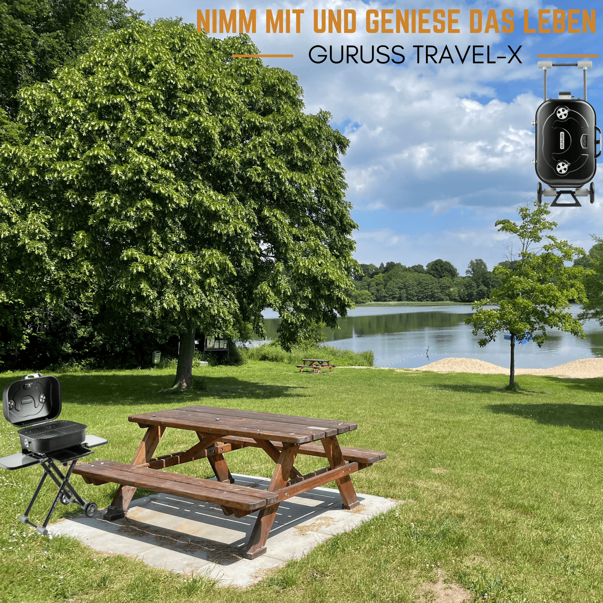 Guruss Travel-X Holzgrill Mobilgrill mit Grillrost