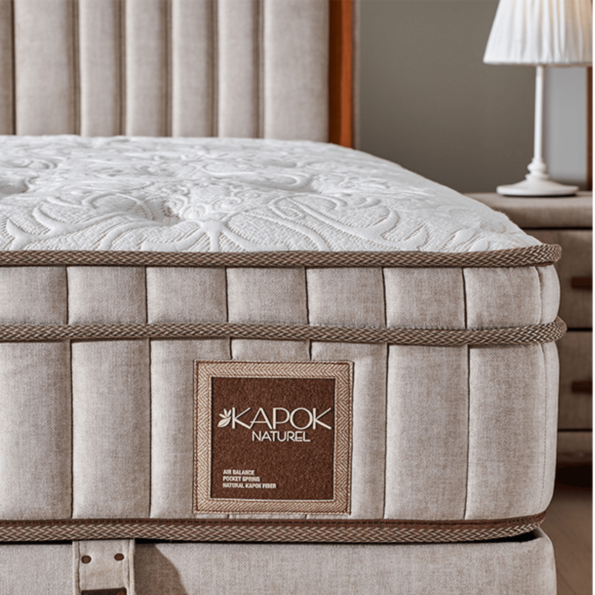 Bambi Kapok Naturel Boxspringbett Funktionsbett mit Bettkasten Boxspringbett 180x200 - 90x200