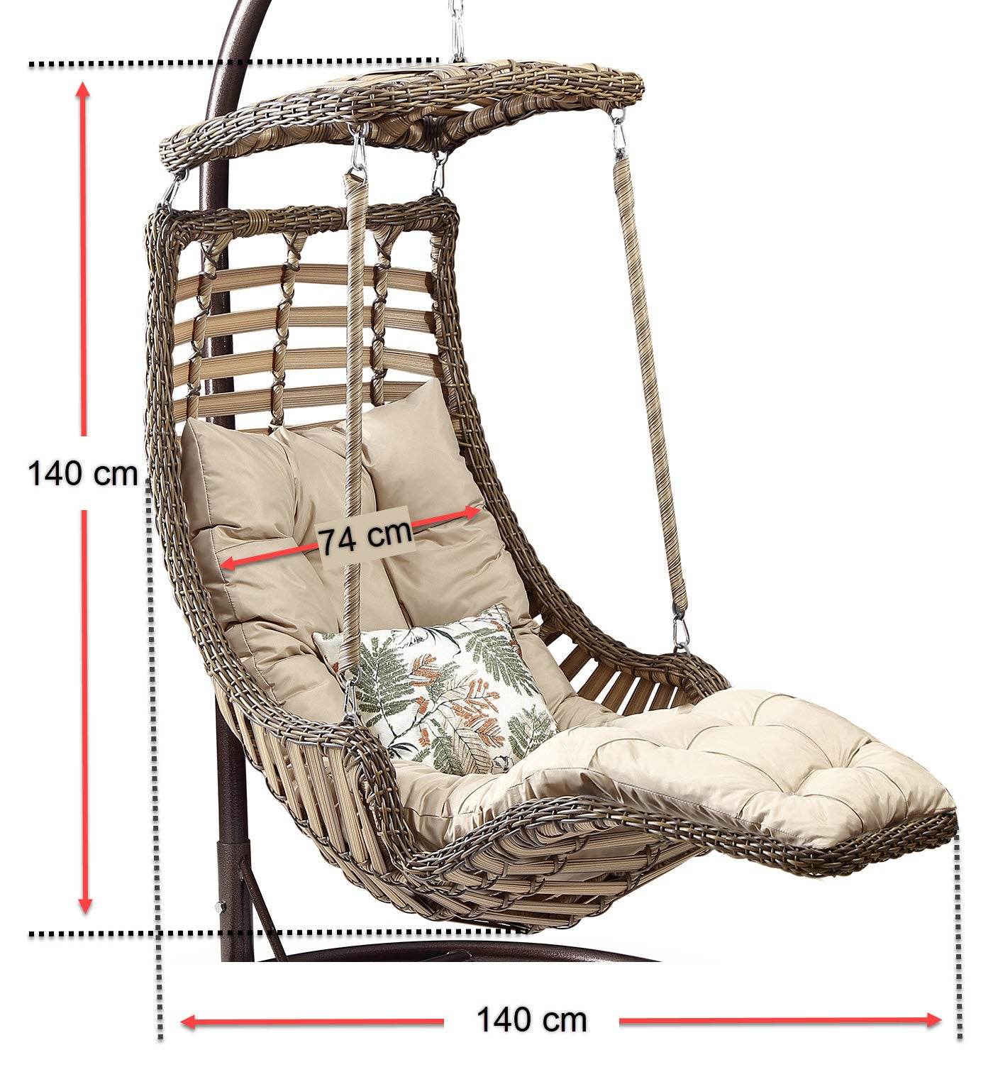 Alacati Plus Hängesessel mit Gestell – Handgefertigt, Rattan, Sonnendach & Fußablage
