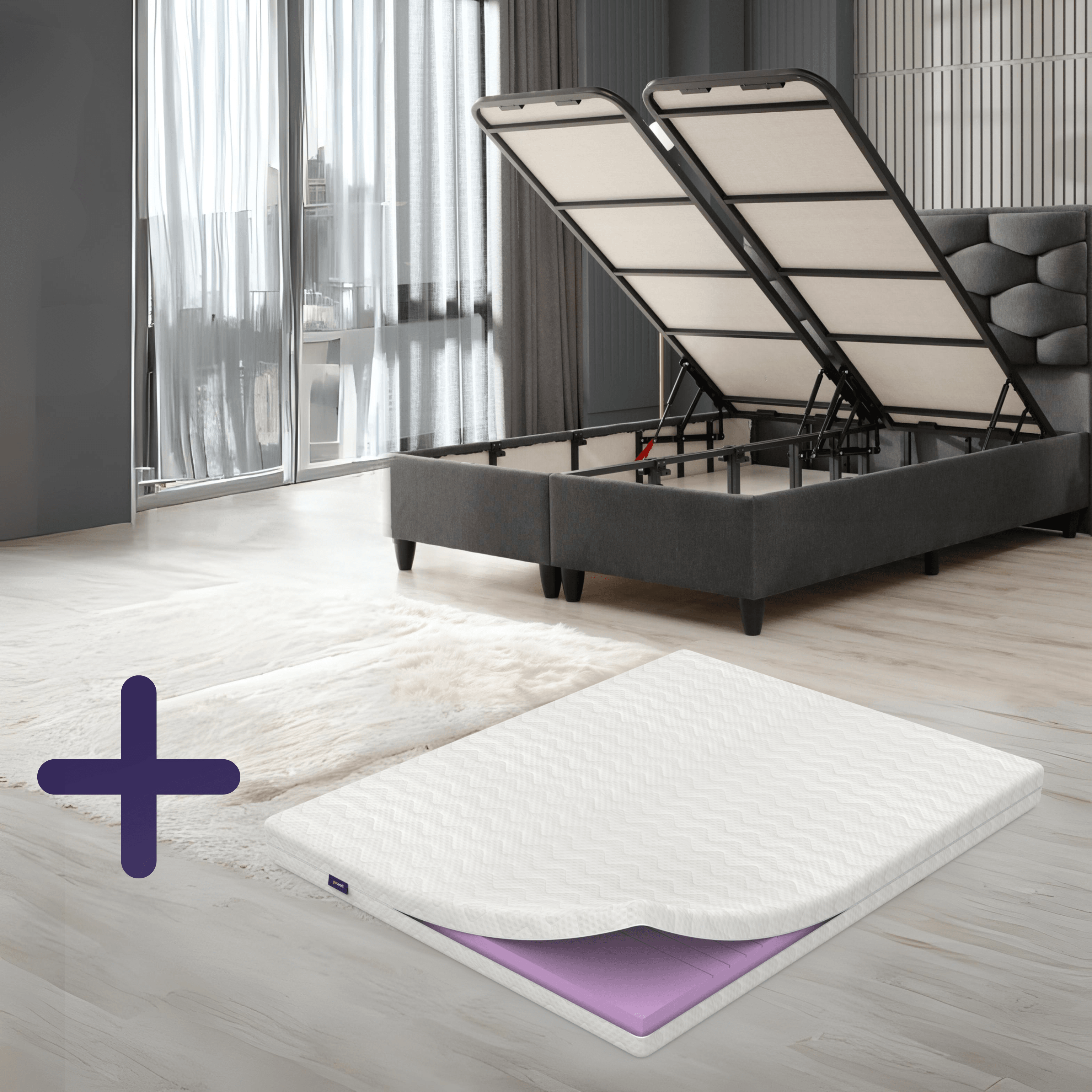 Gowoll Petek Waben Boxspringbett Set 160x200 cm – Stauraum & Duo Comfort 7-Zonen Matratze H3