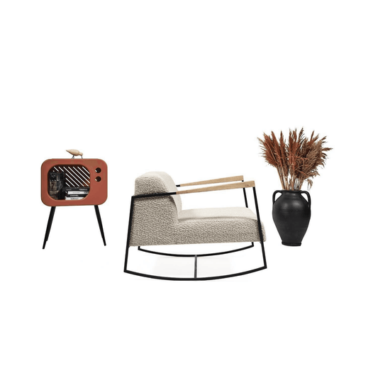 Schaukelsessel Relaxsessel Wohnzimmer Möbel Beige mit Metallrahmen